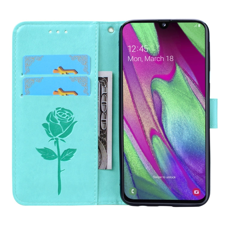 ซองหนัง PU แบบพลิกแนวนอนลายดอกกุหลาบสำหรับ Galaxy A40 พร้อมตัวยึดและช่องเสียบการ์ดและกระเป๋าสตางค์, For Samsung Galaxy A40