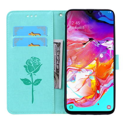 ซองหนัง PU แบบพลิกแนวนอนลายดอกกุหลาบสำหรับ Galaxy A70 พร้อมตัวยึดและช่องเสียบการ์ดและกระเป๋าสตางค์, For Samsung Galaxy A70