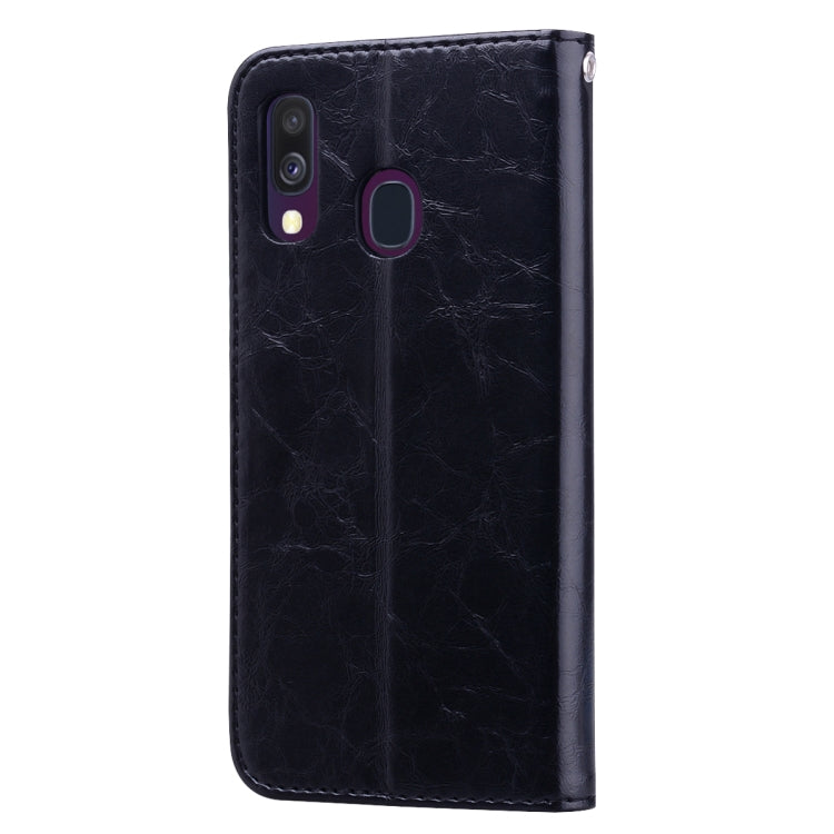 ซองหนังพลิกแนวนอนเนื้อขี้ผึ้งน้ำมันสไตล์ธุรกิจสำหรับ Galaxy A40 พร้อมตัวยึดและช่องเสียบการ์ดและกระเป๋าสตางค์, For Galaxy A40