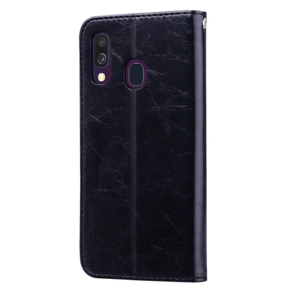 ซองหนังพลิกแนวนอนเนื้อขี้ผึ้งน้ำมันสไตล์ธุรกิจสำหรับ Galaxy A40 พร้อมตัวยึดและช่องเสียบการ์ดและกระเป๋าสตางค์, For Galaxy A40
