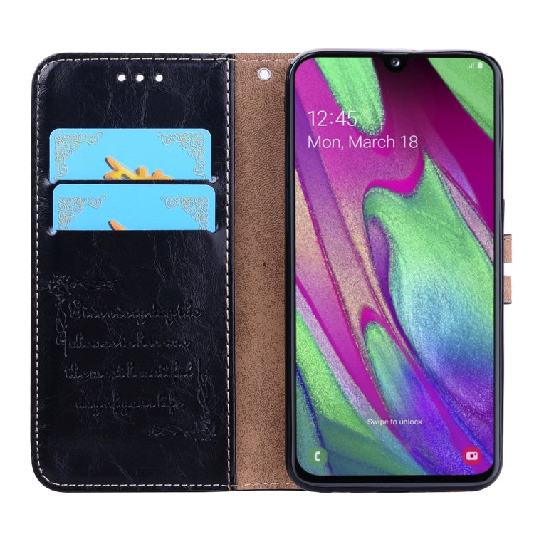 ซองหนังพลิกแนวนอนเนื้อขี้ผึ้งน้ำมันสไตล์ธุรกิจสำหรับ Galaxy A40 พร้อมตัวยึดและช่องเสียบการ์ดและกระเป๋าสตางค์, For Galaxy A40