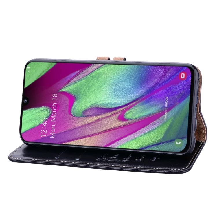 ซองหนังพลิกแนวนอนเนื้อขี้ผึ้งน้ำมันสไตล์ธุรกิจสำหรับ Galaxy A40 พร้อมตัวยึดและช่องเสียบการ์ดและกระเป๋าสตางค์, For Galaxy A40