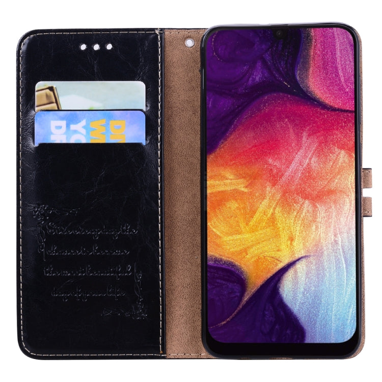 ซองหนังพลิกแนวนอนเนื้อขี้ผึ้งน้ำมันสไตล์ธุรกิจสำหรับ Galaxy A50 พร้อมตัวยึดและช่องเสียบการ์ดและกระเป๋าสตางค์, For Galaxy A50
