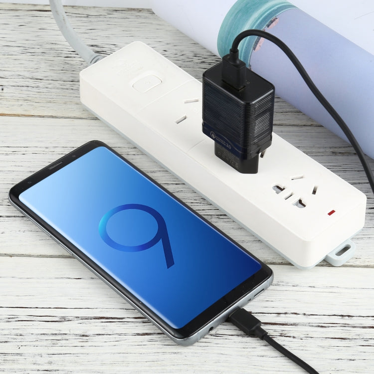LZ728 2 in 1 18W QC 3.0 อินเตอร์เฟส USB ที่ชาร์จสำหรับเดินทาง + ชุดสายเคเบิลข้อมูล USB เป็น USBC / TypeC, ปลั๊ก EU, ความยาวสายเคเบิล: 1 ม., with USB-C / Type-C Cable