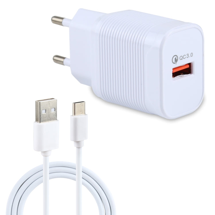 LZ728 2 in 1 18W QC 3.0 อินเตอร์เฟส USB ที่ชาร์จสำหรับเดินทาง + ชุดสายเคเบิลข้อมูล USB เป็น USBC / TypeC, ปลั๊ก EU, ความยาวสายเคเบิล: 1 ม., with USB-C / Type-C Cable