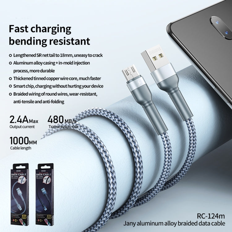REMAX RC-124m 1 ม. 2.4A USB เข้ากับ Micro USB อลูมิเนียมอัลลอยด์สายเคเบิลข้อมูลการชาร์จอย่างรวดเร็ว, Micro USB