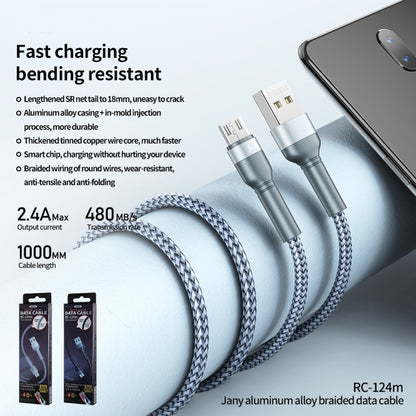 REMAX RC-124m 1 ม. 2.4A USB เข้ากับ Micro USB อลูมิเนียมอัลลอยด์สายเคเบิลข้อมูลการชาร์จอย่างรวดเร็ว, Micro USB