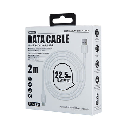 REMAX Marlik Series RC-183a 22.5W 5A อินเทอร์เฟซ USB เป็น USB-C / Type-C เข้ากันได้อย่างสมบูรณ์สายเคเบิลข้อมูลการชาร์จอย่างรวดเร็วความยาวสายเคเบิล: 2 ม., 2m