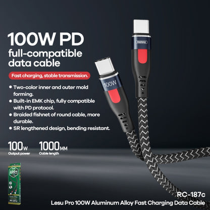 REMAX RC-187c Lesu Pro 1m PD100W Type-C ถึง USB-C / Type-C อลูมิเนียมอัลลอยด์ถักเปียสายเคเบิลข้อมูลการชาร์จอย่างรวดเร็ว, Type-C to USB-C / Type-C