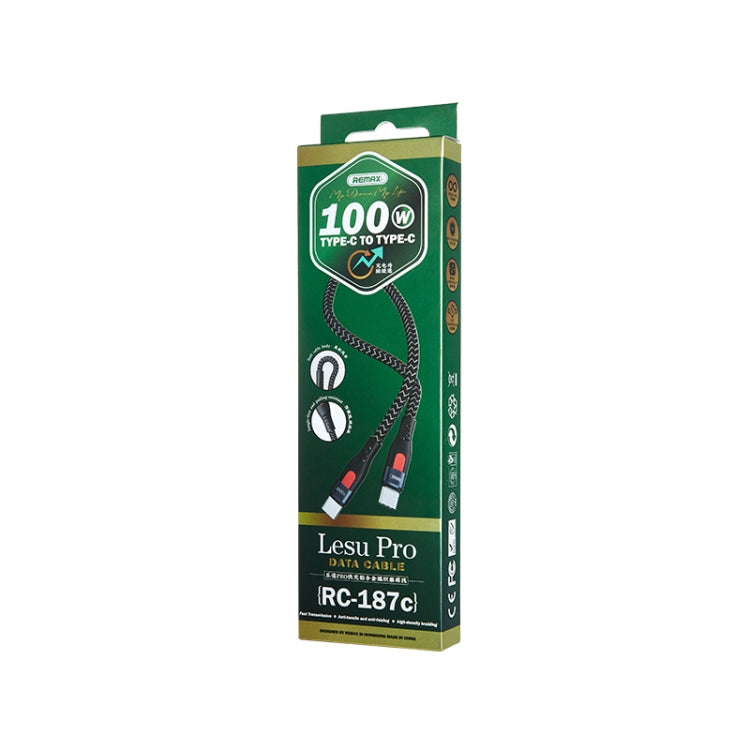 REMAX RC-187c Lesu Pro 1m PD100W Type-C ถึง USB-C / Type-C อลูมิเนียมอัลลอยด์ถักเปียสายเคเบิลข้อมูลการชาร์จอย่างรวดเร็ว, Type-C to USB-C / Type-C