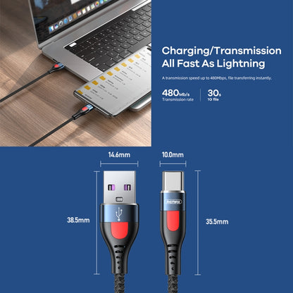 REMAX RC-188a Lesu Pro 1 ม. 5A USB เข้ากับ USB-C / Type-C อลูมิเนียมอัลลอยด์ถักเปียสายเคเบิลข้อมูลการชาร์จอย่างรวดเร็ว, USB to USB-C / Type-C