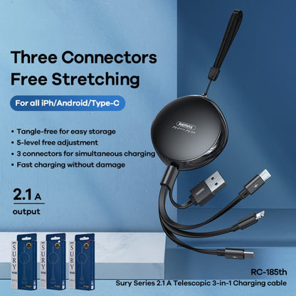 REMAX RC-185th 3 in 1 2.1A USB to 8 Pin + USB-C / Type-C + Micro USB Sury Series Telescopic สายชาร์จข้อมูล