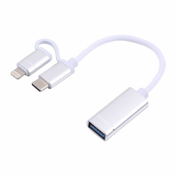 USB 3.0 หญิงถึง 8 พิน USB-C / Type-C ชายชาร์จ + สายอะแดปเตอร์ถักไนลอน OTG ส่งความยาวสายเคเบิล: 11 ซม., 8 Pin Black, 8 Pin Silver + White, 8 Pin Red, 8 Pin Blue