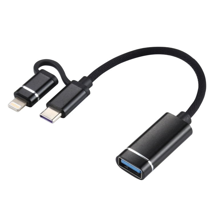 USB 3.0 หญิงถึง 8 พิน USB-C / Type-C ชายชาร์จ + สายอะแดปเตอร์ถักไนลอน OTG ส่งความยาวสายเคเบิล: 11 ซม., 8 Pin Black, 8 Pin Silver + White, 8 Pin Red, 8 Pin Blue