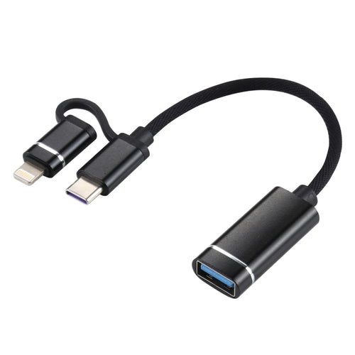 USB 3.0 หญิงถึง 8 พิน USB-C / Type-C ชายชาร์จ + สายอะแดปเตอร์ถักไนลอน OTG ส่งความยาวสายเคเบิล: 11 ซม., 8 Pin Black, 8 Pin Silver + White, 8 Pin Red, 8 Pin Blue