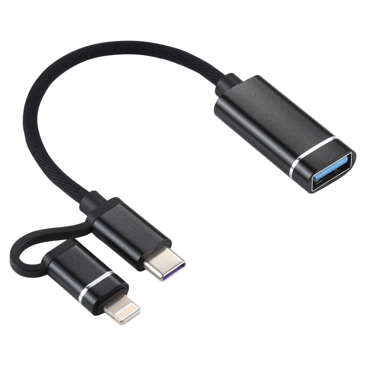 USB 3.0 หญิงถึง 8 พิน USB-C / Type-C ชายชาร์จ + สายอะแดปเตอร์ถักไนลอน OTG ส่งความยาวสายเคเบิล: 11 ซม., 8 Pin Black, 8 Pin Silver + White, 8 Pin Red, 8 Pin Blue