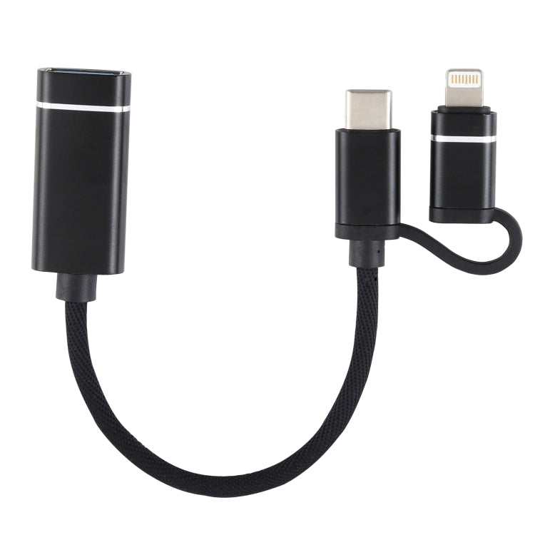 USB 3.0 หญิงถึง 8 พิน USB-C / Type-C ชายชาร์จ + สายอะแดปเตอร์ถักไนลอน OTG ส่งความยาวสายเคเบิล: 11 ซม., 8 Pin Black, 8 Pin Silver + White, 8 Pin Red, 8 Pin Blue
