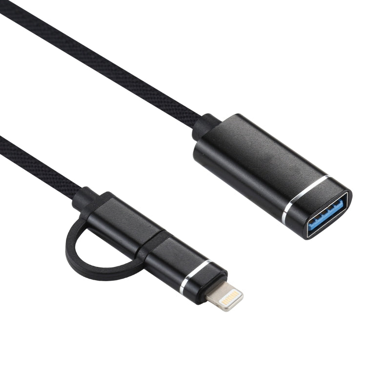 USB 3.0 หญิงถึง 8 พิน USB-C / Type-C ชายชาร์จ + สายอะแดปเตอร์ถักไนลอน OTG ส่งความยาวสายเคเบิล: 11 ซม., 8 Pin Black, 8 Pin Silver + White, 8 Pin Red, 8 Pin Blue