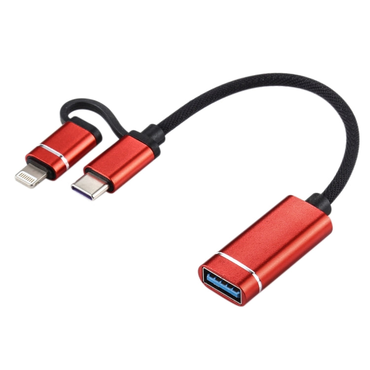 USB 3.0 หญิงถึง 8 พิน USB-C / Type-C ชายชาร์จ + สายอะแดปเตอร์ถักไนลอน OTG ส่งความยาวสายเคเบิล: 11 ซม., 8 Pin Black, 8 Pin Silver + White, 8 Pin Red, 8 Pin Blue
