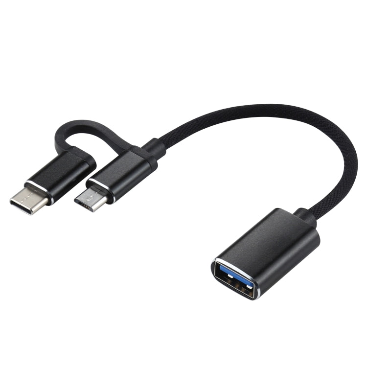 USB 3.0 ตัวเมียเป็น Micro USB USB-C / Type-C การชาร์จตัวผู้ + การส่งผ่านสายเคเบิลอะแดปเตอร์ถักไนลอน OTG ความยาวสายเคเบิล: 11 ซม., Micro USB Black, Micro USB Blue, Micro USB Red, Micro USB Silver, Micro USB  White