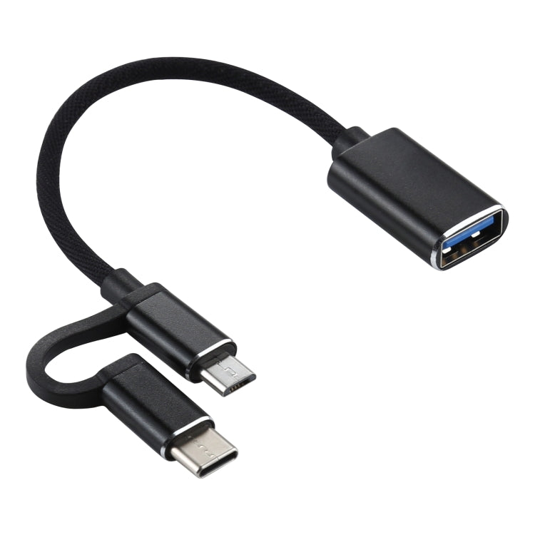 USB 3.0 ตัวเมียเป็น Micro USB USB-C / Type-C การชาร์จตัวผู้ + การส่งผ่านสายเคเบิลอะแดปเตอร์ถักไนลอน OTG ความยาวสายเคเบิล: 11 ซม., Micro USB Black, Micro USB Blue, Micro USB Red, Micro USB Silver, Micro USB  White