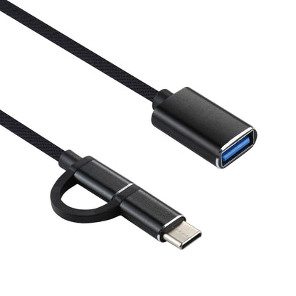 USB 3.0 ตัวเมียเป็น Micro USB USB-C / Type-C การชาร์จตัวผู้ + การส่งผ่านสายเคเบิลอะแดปเตอร์ถักไนลอน OTG ความยาวสายเคเบิล: 11 ซม., Micro USB Black, Micro USB Blue, Micro USB Red, Micro USB Silver, Micro USB  White