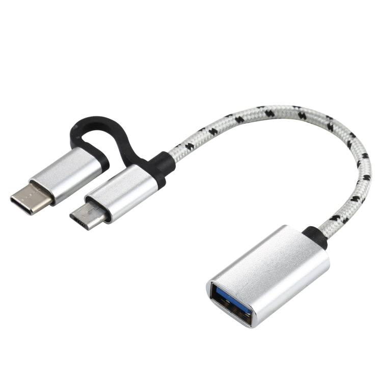 USB 3.0 ตัวเมียเป็น Micro USB USB-C / Type-C การชาร์จตัวผู้ + การส่งผ่านสายเคเบิลอะแดปเตอร์ถักไนลอน OTG ความยาวสายเคเบิล: 11 ซม., Micro USB Black, Micro USB Blue, Micro USB Red, Micro USB Silver, Micro USB  White