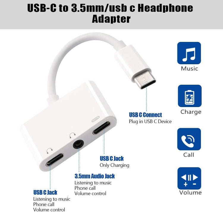 อะแดปเตอร์เสียงชาร์จดิจิตอล USB-C + 3.5 มม. + 3.5 มม. เป็น USB-C 3 ใน 1