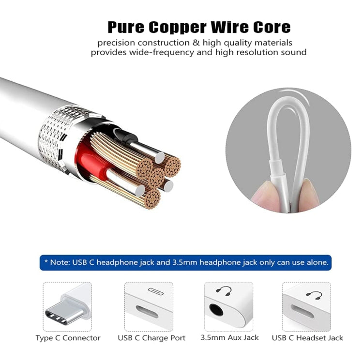 อะแดปเตอร์เสียงชาร์จดิจิตอล USB-C + 3.5 มม. + 3.5 มม. เป็น USB-C 3 ใน 1