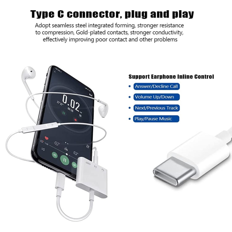 อะแดปเตอร์เสียงชาร์จดิจิตอล USB-C + 3.5 มม. + 3.5 มม. เป็น USB-C 3 ใน 1