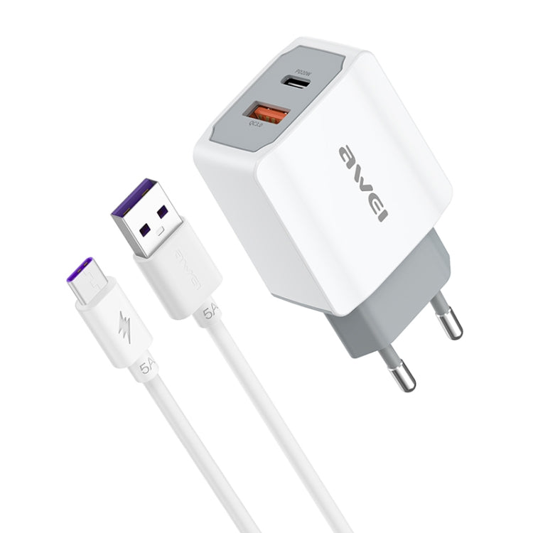 awei PD4 20W PD Type-C + QC 3.0 อินเทอร์เฟซ USB ชาร์จอย่างรวดเร็วที่ชาร์จเดินทางพร้อมสายเคเบิลข้อมูล, ปลั๊ก EU