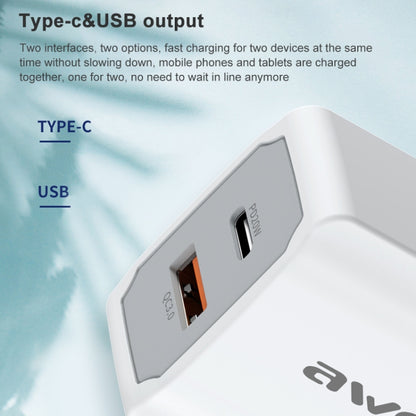 awei PD4 20W PD Type-C + QC 3.0 อินเทอร์เฟซ USB ชาร์จอย่างรวดเร็วที่ชาร์จเดินทางพร้อมสายเคเบิลข้อมูล, ปลั๊ก EU