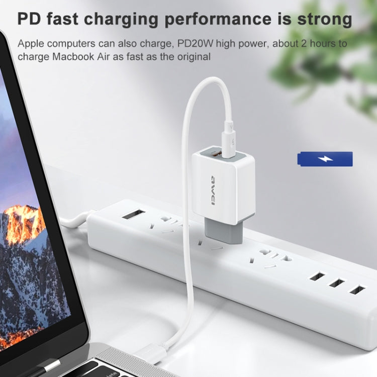 awei PD4 20W PD Type-C + QC 3.0 อินเทอร์เฟซ USB ชาร์จอย่างรวดเร็วที่ชาร์จเดินทางพร้อมสายเคเบิลข้อมูล, ปลั๊ก EU