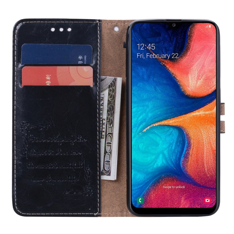 ซองหนังพลิกแนวนอนเนื้อขี้ผึ้งน้ำมันสไตล์ธุรกิจสำหรับ Galaxy A20e พร้อมตัวยึดและช่องเสียบการ์ดและกระเป๋าสตางค์, For Galaxy A20e