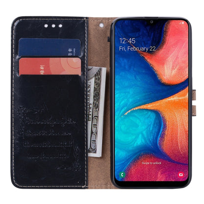 ซองหนังพลิกแนวนอนเนื้อขี้ผึ้งน้ำมันสไตล์ธุรกิจสำหรับ Galaxy A20e พร้อมตัวยึดและช่องเสียบการ์ดและกระเป๋าสตางค์, For Galaxy A20e