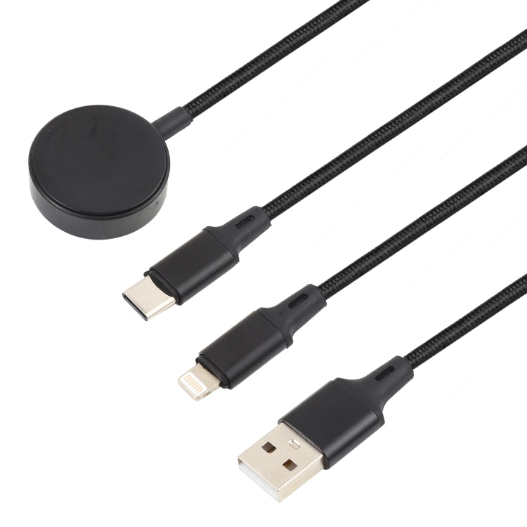 สำหรับ iPhone / Apple Watch 3 in 1 8 Pin Type-C / USB-C + ฐานชาร์จแม่เหล็กสายชาร์จมัลติฟังก์ชั่น ความยาว: 1 ม., 3 In 1