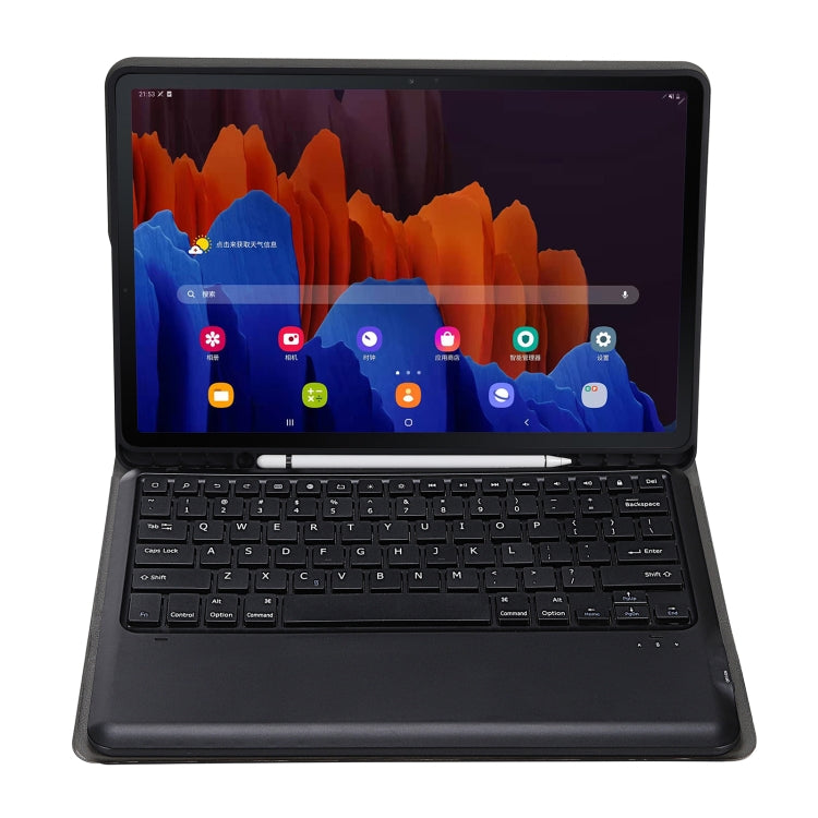 A970B คีย์บอร์ด Bluetooth ที่ถอดออกได้ Ultrathin เคสแท็บเล็ตหนังพลิกแนวนอนพร้อมช่องใส่ปากกาสำหรับ Samsung Galaxy Tab S7 FE T730 / T736 / S7 + T970 / T975 / T976, with Pen Slot