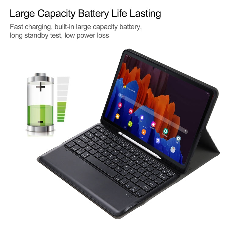 A970B คีย์บอร์ด Bluetooth ที่ถอดออกได้ Ultrathin เคสแท็บเล็ตหนังพลิกแนวนอนพร้อมช่องใส่ปากกาสำหรับ Samsung Galaxy Tab S7 FE T730 / T736 / S7 + T970 / T975 / T976, with Pen Slot