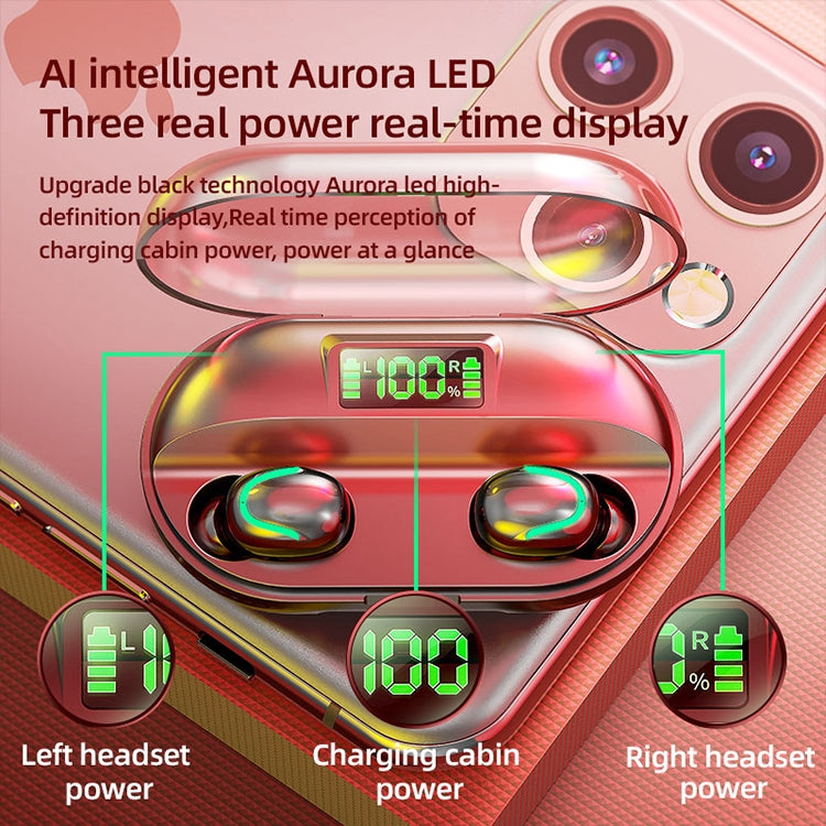 T2 Bluetooth 5.0 TWS Touch Digital Display หูฟังบลูทูธไร้สาย True พร้อมกล่องชาร์จ, T2 (Black), T2 (Red), T2 (White)