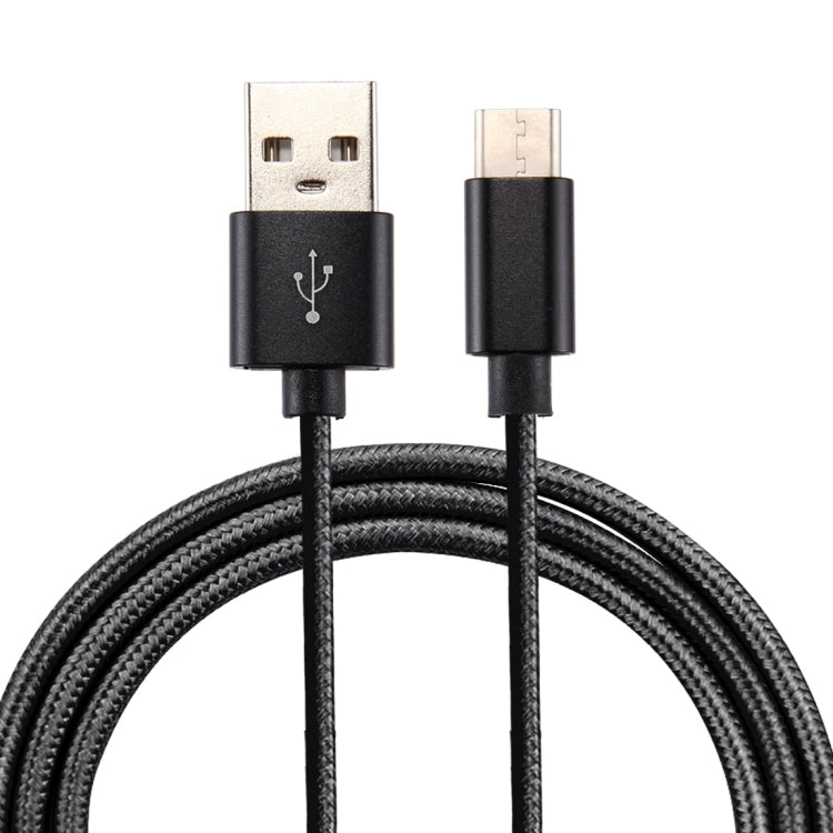 ถักพื้นผิว USB เป็น USB-C / Type-C สายชาร์จซิงค์ข้อมูล, ความยาวสายเคเบิล: 1 ม., เอาต์พุตรวม 3A, ถ่ายโอนข้อมูล 2A