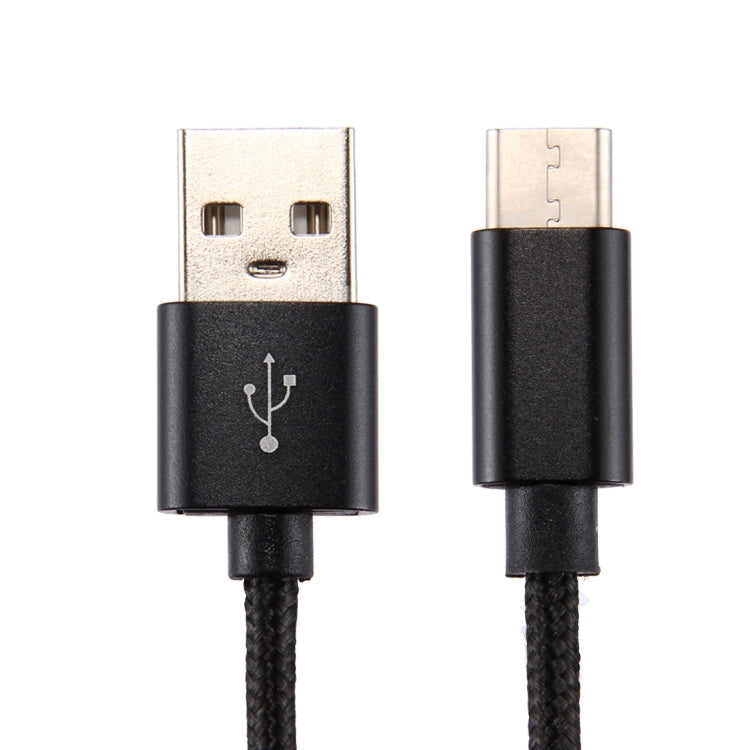 ถักพื้นผิว USB เป็น USB-C / Type-C สายชาร์จซิงค์ข้อมูล, ความยาวสายเคเบิล: 1 ม., เอาต์พุตรวม 3A, ถ่ายโอนข้อมูล 2A