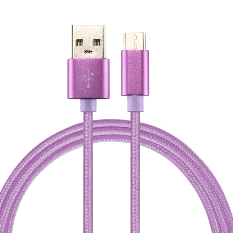 ถักพื้นผิว USB เป็น USB-C / Type-C สายชาร์จซิงค์ข้อมูล, ความยาวสายเคเบิล: 1 ม., เอาต์พุตรวม 3A, ถ่ายโอนข้อมูล 2A