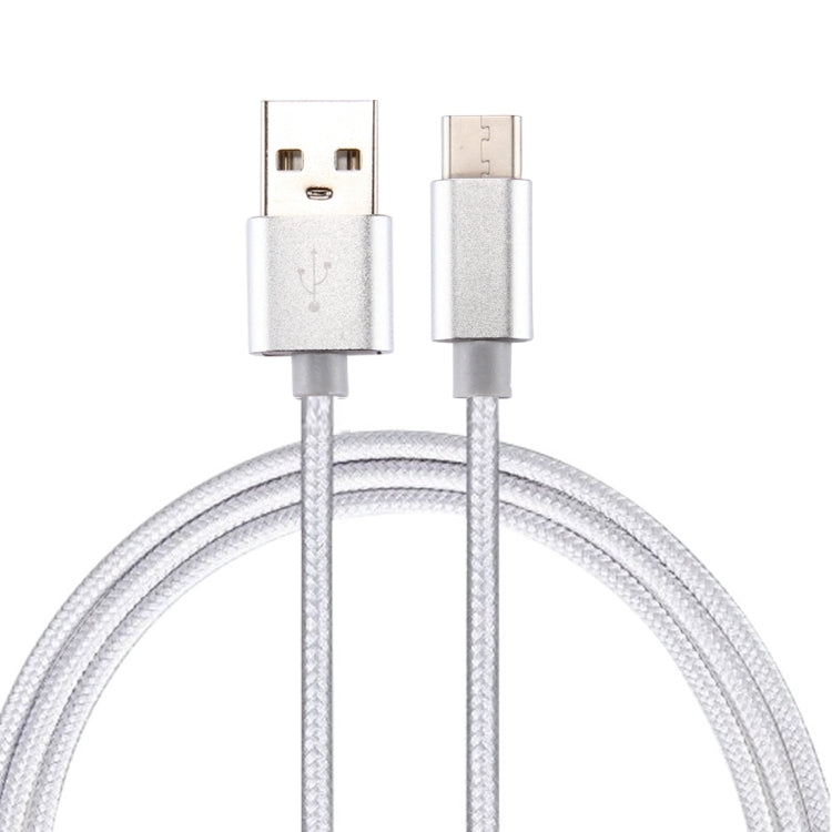 ถักพื้นผิว USB เป็น USB-C / Type-C สายชาร์จซิงค์ข้อมูล, ความยาวสายเคเบิล: 1 ม., เอาต์พุตรวม 3A, ถ่ายโอนข้อมูล 2A