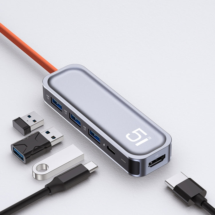 ROCK RT16 5 In 1 Type-C / USB-C เป็น HDMI + 4 USB 3.0 มัลติฟังก์ชั่น Docking Station HUB Converter แท่นขยาย, RT16