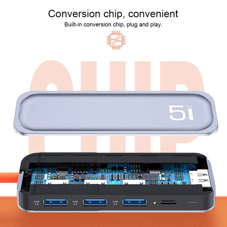 ROCK RT16 5 In 1 Type-C / USB-C เป็น HDMI + 4 USB 3.0 มัลติฟังก์ชั่น Docking Station HUB Converter แท่นขยาย, RT16