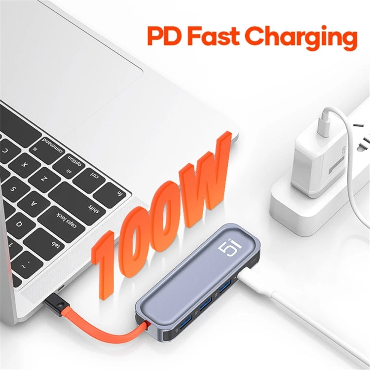 ROCK RT16 5 In 1 Type-C / USB-C เป็น HDMI + 4 USB 3.0 มัลติฟังก์ชั่น Docking Station HUB Converter แท่นขยาย, RT16