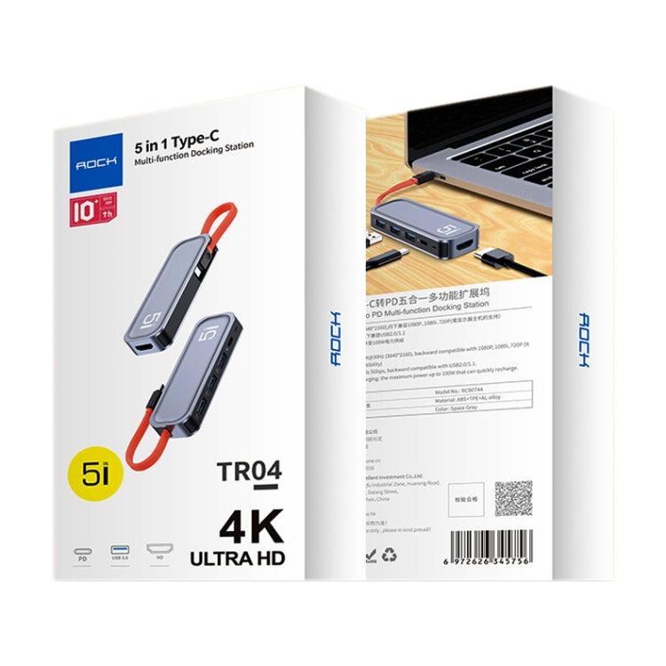 ROCK RT16 5 In 1 Type-C / USB-C เป็น HDMI + 4 USB 3.0 มัลติฟังก์ชั่น Docking Station HUB Converter แท่นขยาย, RT16