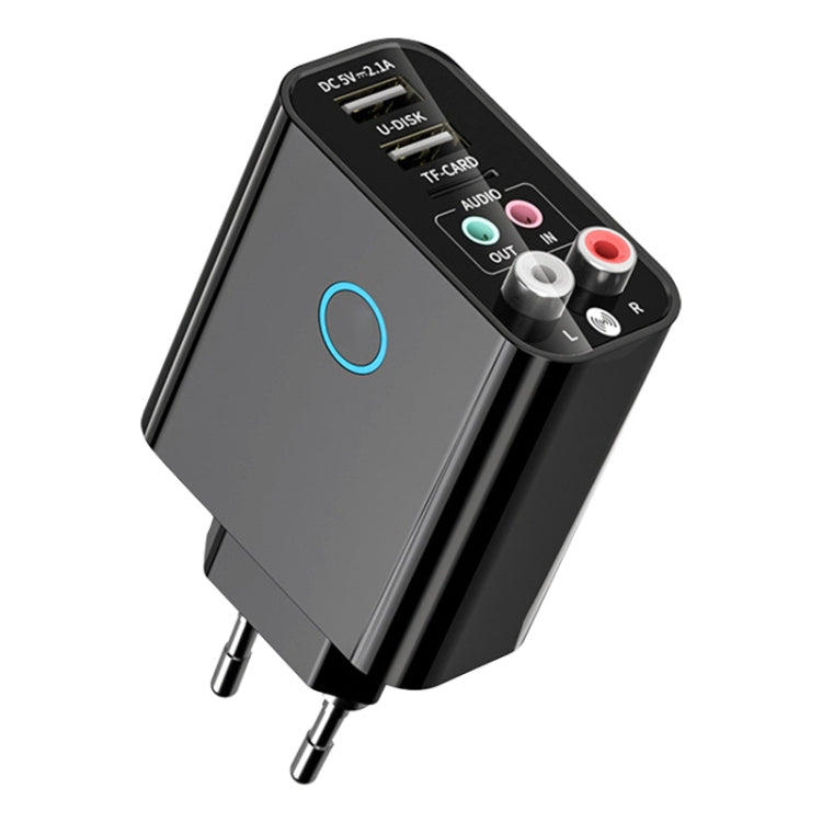 K16 2 in 1 3.5 มม. AUX + RAC ปลั๊กเอาต์พุตคู่ Bluetooth 5.0 เครื่องส่งสัญญาณเสียงพร้อมรีโมทคอนโทรล, ปลั๊ก EU, EU Plug