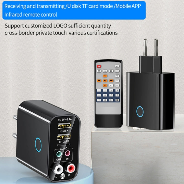 K16 2 in 1 3.5 มม. AUX + RAC ปลั๊กเอาต์พุตคู่ Bluetooth 5.0 เครื่องส่งสัญญาณเสียงพร้อมรีโมทคอนโทรล, ปลั๊ก EU, EU Plug