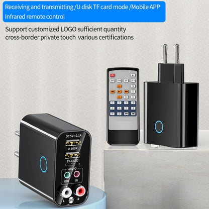 K16 2 in 1 3.5 มม. AUX + RAC ปลั๊กเอาต์พุตคู่ Bluetooth 5.0 เครื่องส่งสัญญาณเสียงพร้อมรีโมทคอนโทรล, ปลั๊ก EU, EU Plug